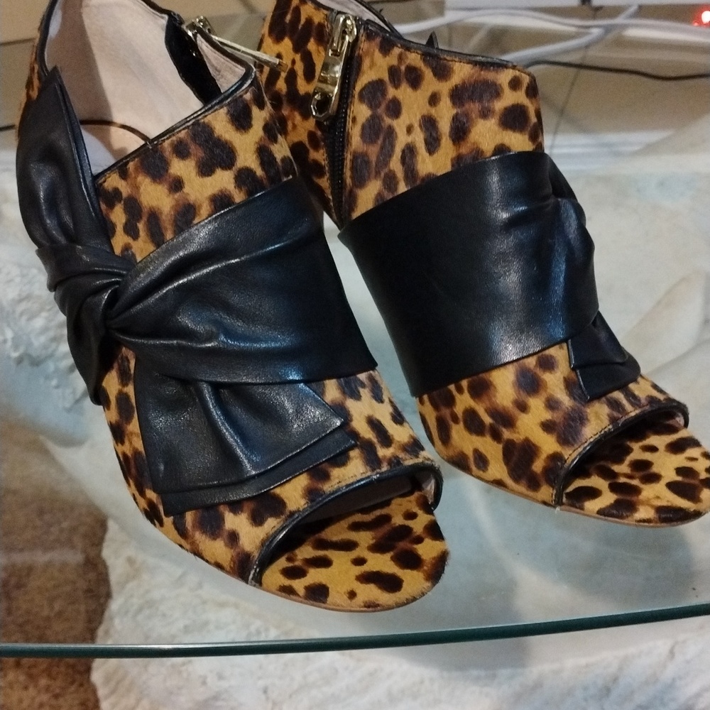 Louise et Cie Cheetah Heel Booties Peep Open Toe